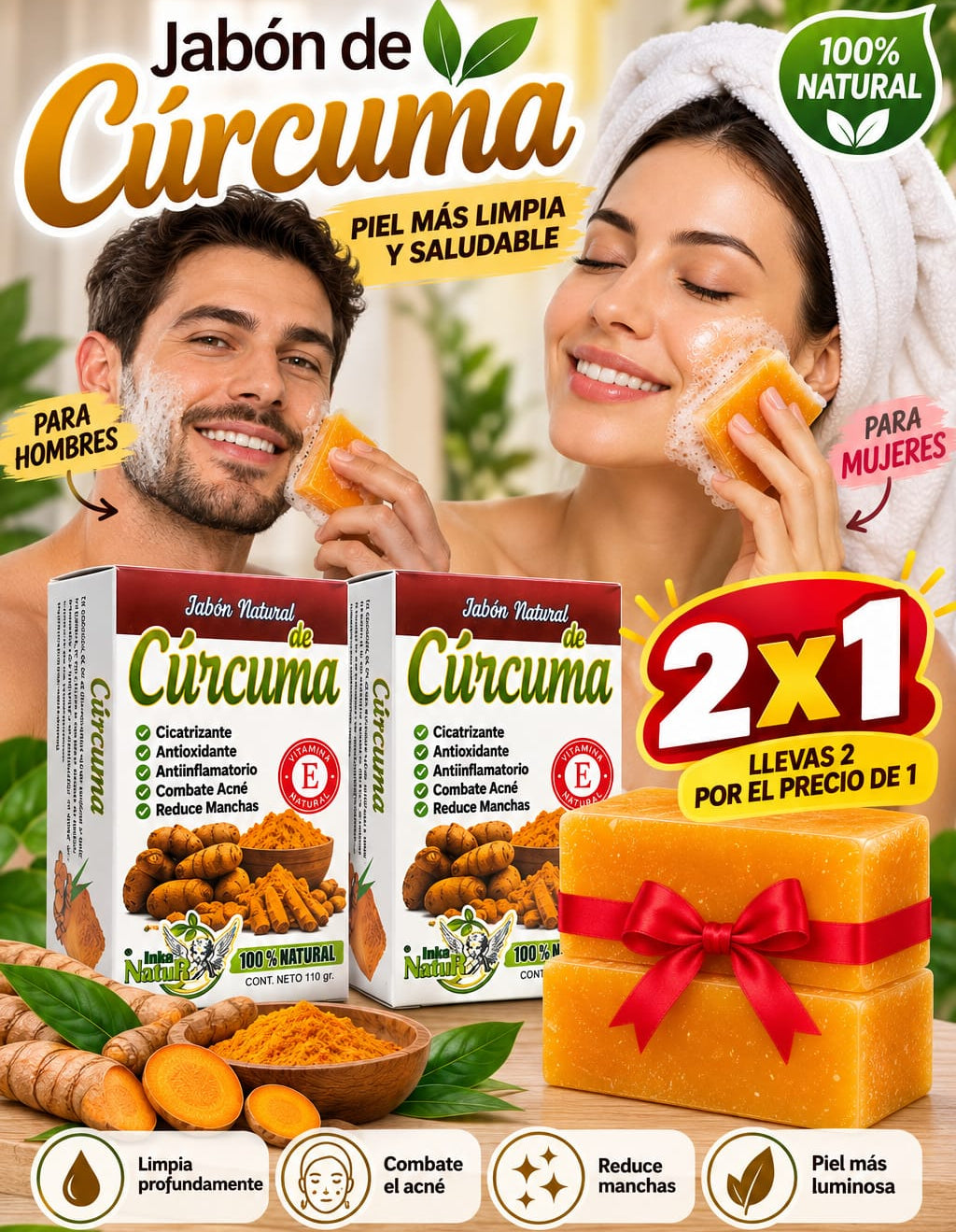 🧼 Jabón de Cúrcuma y Miel ¡Compra 1 y Llévate Otro Gratis!