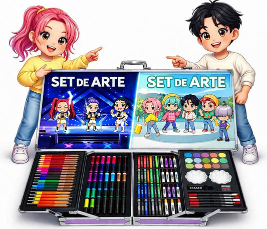 🎨 SET DE ARTE CON MALETÍN – GUERRERAS K-POP Y SODA POP 👧👦