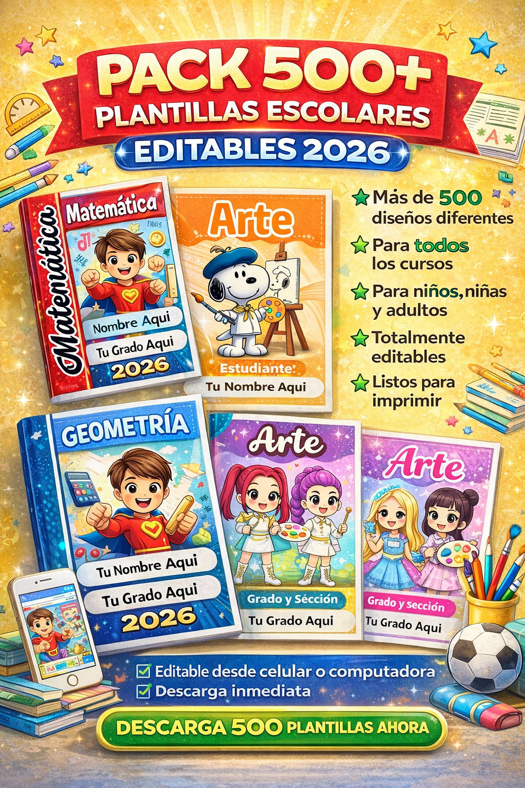 ⭐ Mega Pack Escolar 500+ Plantillas Editables para Cuadernos